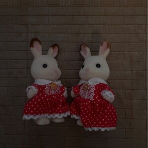 Calico Critters Red Polka Dot Dress Bunny Figures